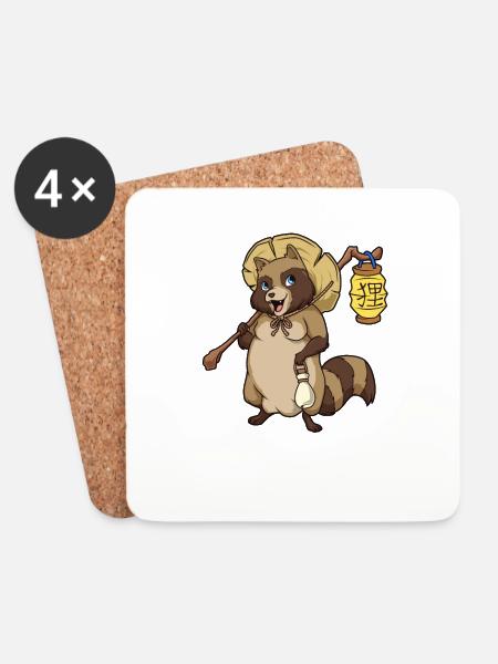 Japanische Yokai Figur Tanuki - Untersetzer (4er-Set) - Weiß