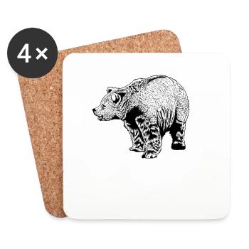 Black and White Drawing - Brown Bear - Coasters (set of 4) - white - Front
