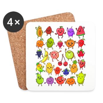 Comic Kawaii Fruits - Coasters (set of 4) - white - Front