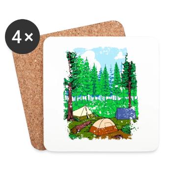 Camping in tents and in the forest - Camping - Coasters (set of 4) - white - Front
