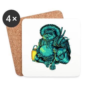 Japanische Yokai Figur Tanuki - Untersetzer (4er-Set) - Weiß - Vorne