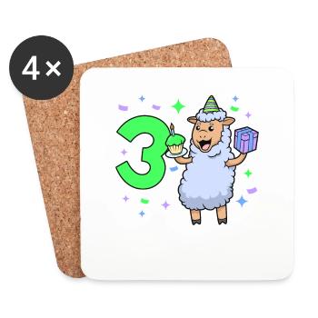 With sheep - girl birthday 3 years - Coasters (set of 4) - white - Front