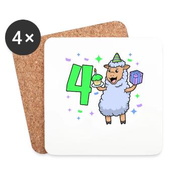 With sheep - girl birthday 4 years - Coasters (set of 4) - white - Front