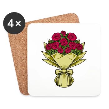 Red Roses - Bouquet - Coasters (set of 4) - white - Front