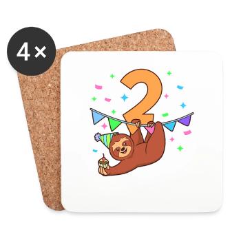 Avec paresseux - anniversaire des enfants 2 ans - Dessous de verre (lot de 4) - blanc - Devant