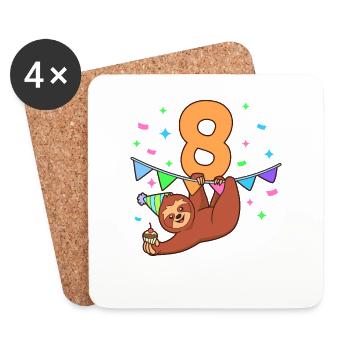With sloth - children's birthday 8 years - Coasters (set of 4) - white - Front