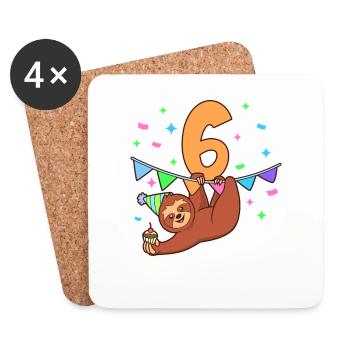 Mit Faultier - Kinder Geburtstag 6 Jahre - Untersetzer (4er-Set) - Weiß - Vorne