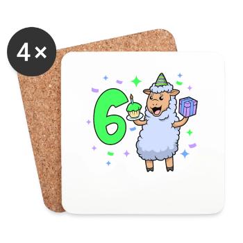 Avec mouton - anniversaire de fille 6 ans - Dessous de verre (lot de 4) - blanc - Devant
