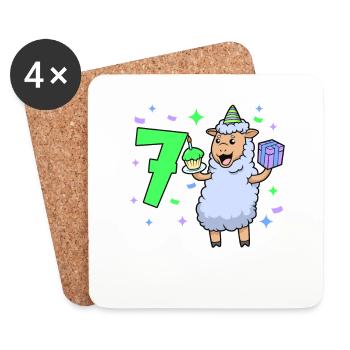 With sheep - girl's birthday 7 years - Coasters (set of 4) - white - Front
