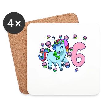 Mit Einhorn - Mädchen Geburtstag 6 Jahre - Untersetzer (4er-Set) - Weiß - Vorne