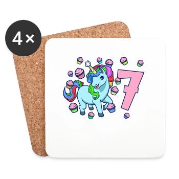 With Unicorn - Girl's Birthday 7 years - Coasters (set of 4) - white - Front