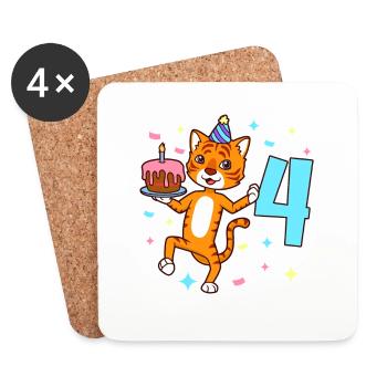 With Tiger - Boy's birthday 4 years - Coasters (set of 4) - white - Front