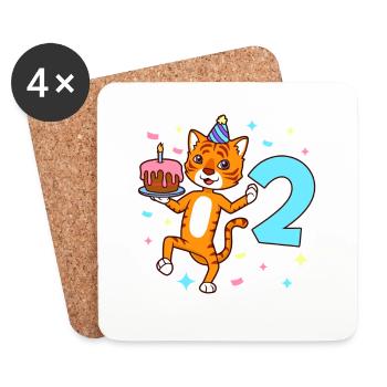 With Tiger - Boys Birthday 2 years - Coasters (set of 4) - white - Front