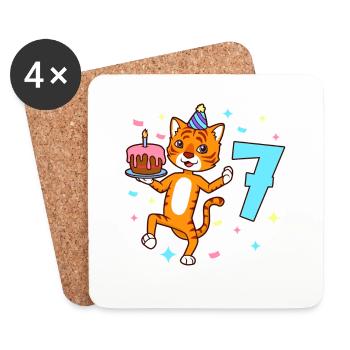 With Tiger - Boys' birthday 7 years - Coasters (set of 4) - white - Front