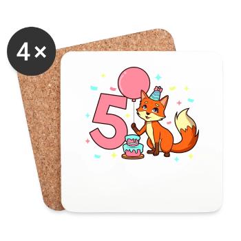 Mit Fuchs - Mädchen Geburtstag 5 Jahre - Untersetzer (4er-Set) - Weiß - Vorne