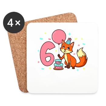 Mit Fuchs - Mädchen Geburtstag 6 Jahre - Untersetzer (4er-Set) - Weiß - Vorne