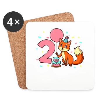 Mit Fuchs - Mädchen Geburtstag 2 Jahre - Untersetzer (4er-Set) - Weiß - Vorne