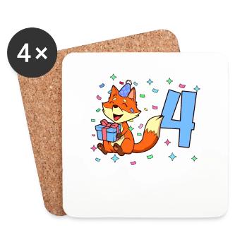 Mit Fuchs - Jungen Geburtstag 4 Jahre - Untersetzer (4er-Set) - Weiß - Vorne
