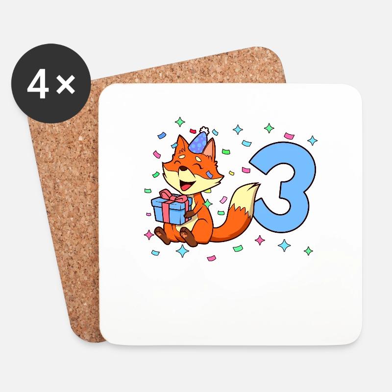 Mit Fuchs - Jungen Geburtstag 3 Jahre - Untersetzer (4er-Set) - Weiß