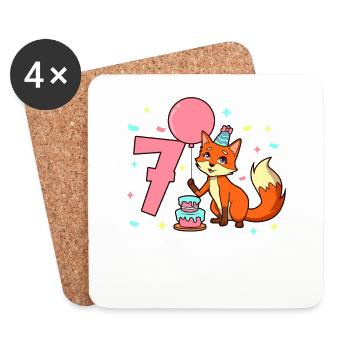 With fox - girl's birthday 7 years - Coasters (set of 4) - white - Front
