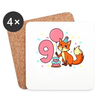 Avec renard - anniversaire de fille 9 ans - Dessous de verre (lot de 4) - blanc - Devant