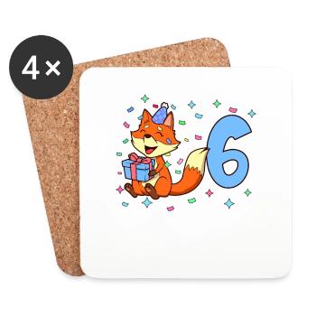 Mit Fuchs - Jungen Geburtstag 6 Jahre - Untersetzer (4er-Set) - Weiß - Vorne