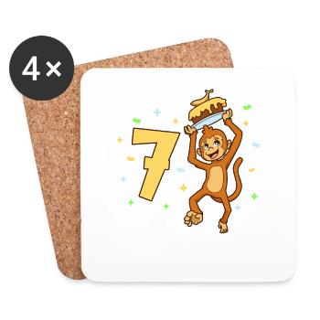 With monkey - children's birthday 7 years - Coasters (set of 4) - white - Front