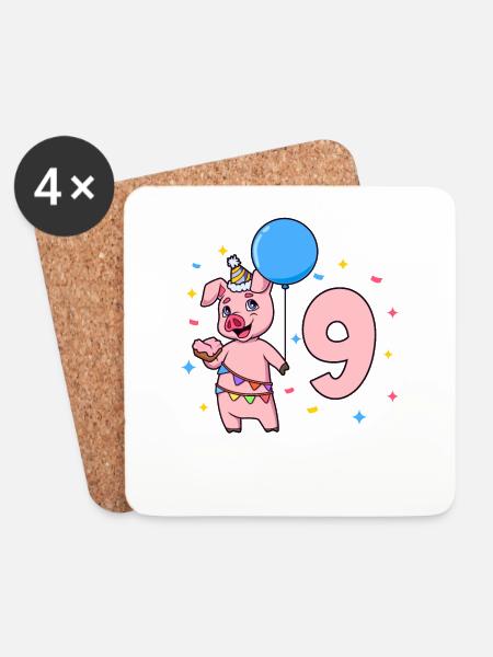 Mit Schwein - Kinder Geburtstag 9 Jahre - Untersetzer (4er-Set) - Weiß