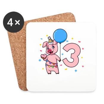 With pig - children's birthday 3 years - Coasters (set of 4) - white - Front