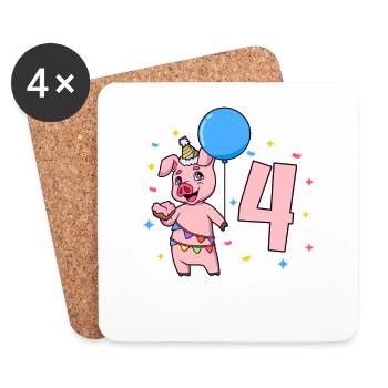 Avec cochon - anniversaire des enfants 4 ans - Dessous de verre (lot de 4) - blanc - Devant