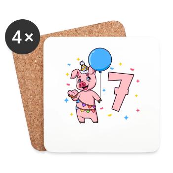 With pig - children's birthday 7 years - Coasters (set of 4) - white - Front