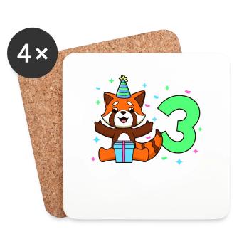 With Red Panda - Children's Birthday 3 years - Coasters (set of 4) - white - Front