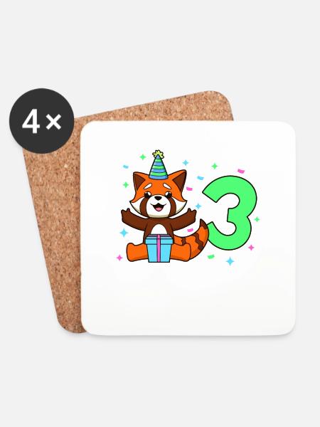 Mit Roter Panda - Kinder Geburtstag 3 Jahre - Untersetzer (4er-Set) - Weiß
