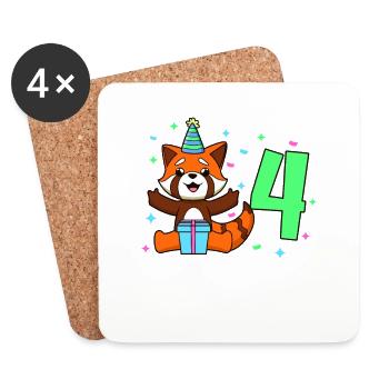 Mit Roter Panda - Kinder Geburtstag 4 Jahre - Untersetzer (4er-Set) - Weiß - Vorne