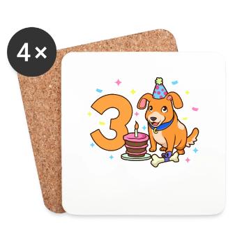 With dog - children's birthday 3 years - Coasters (set of 4) - white - Front