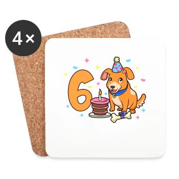 Mit Hund - Kinder Geburtstag 6 Jahre - Untersetzer (4er-Set) - Weiß - Vorne