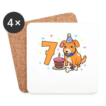 With dog - children's birthday 7 years - Coasters (set of 4) - white - Front