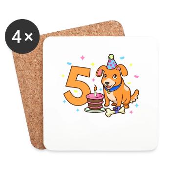 Avec chien - anniversaire des enfants 5 ans - Dessous de verre (lot de 4) - blanc - Devant
