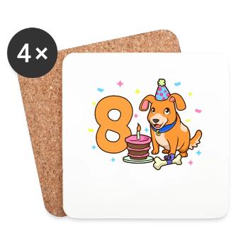 With dog - children's birthday 8 years - Coasters (set of 4) - white - Front
