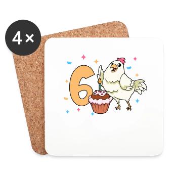 Mit Huhn - Kinder Geburtstag 6 Jahre - Untersetzer (4er-Set) - Weiß - Vorne