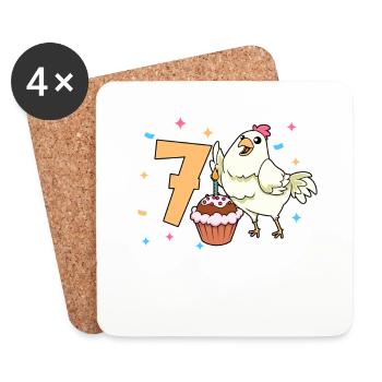With chicken - children's birthday 7 years - Coasters (set of 4) - white - Front