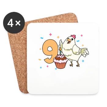 Mit Huhn - Kinder Geburtstag 9 Jahre - Untersetzer (4er-Set) - Weiß - Vorne