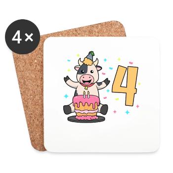 With cow - children's birthday 4 years - Coasters (set of 4) - white - Front