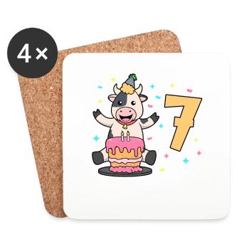 Avec Vache - Anniversaire Enfants 7 Ans - Dessous de verre (lot de 4) - blanc - Devant