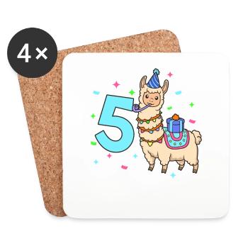With llama - children's birthday 5 years - Coasters (set of 4) - white - Front
