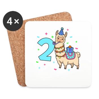 With Lama - Children's Birthday 2 Years - Coasters (set of 4) - white - Front
