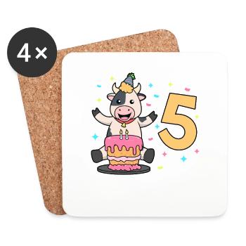 With Cow - Children's Birthday 5 Years - Coasters (set of 4) - white - Front