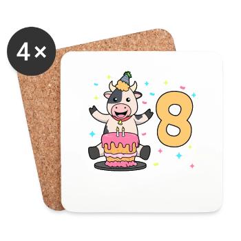 With cow - children's birthday 8 years - Coasters (set of 4) - white - Front