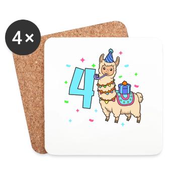 With Lama - Children's Birthday 4 Years - Coasters (set of 4) - white - Front