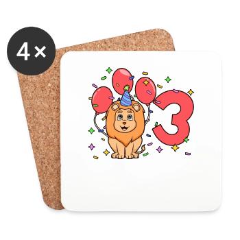 With lion - children's birthday 3 years - Coasters (set of 4) - white - Front
